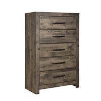 Ent 49 Inch Tall Dresser Chest, 5 Drawers with Black Handles, Greige Brown - BM309498