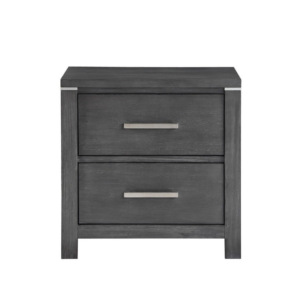 Tal 27 Inch Nightstand, 2 Drawers with Chrome Handles, Charcoal Gray Finish - BM309499