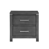 Tal 27 Inch Nightstand, 2 Drawers with Chrome Handles, Charcoal Gray Finish - BM309499