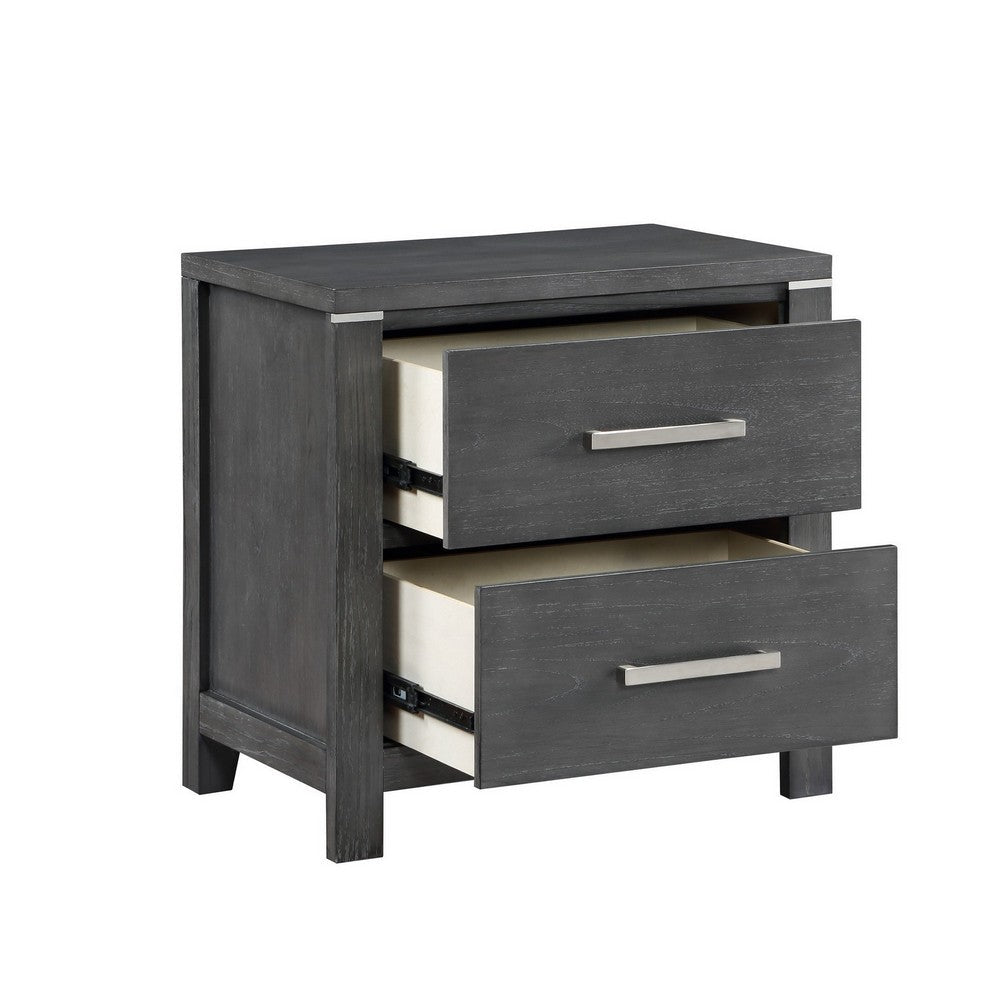 Tal 27 Inch Nightstand, 2 Drawers with Chrome Handles, Charcoal Gray Finish - BM309499