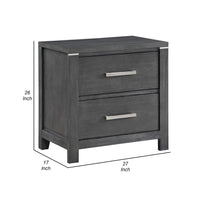 Tal 27 Inch Nightstand, 2 Drawers with Chrome Handles, Charcoal Gray Finish - BM309499