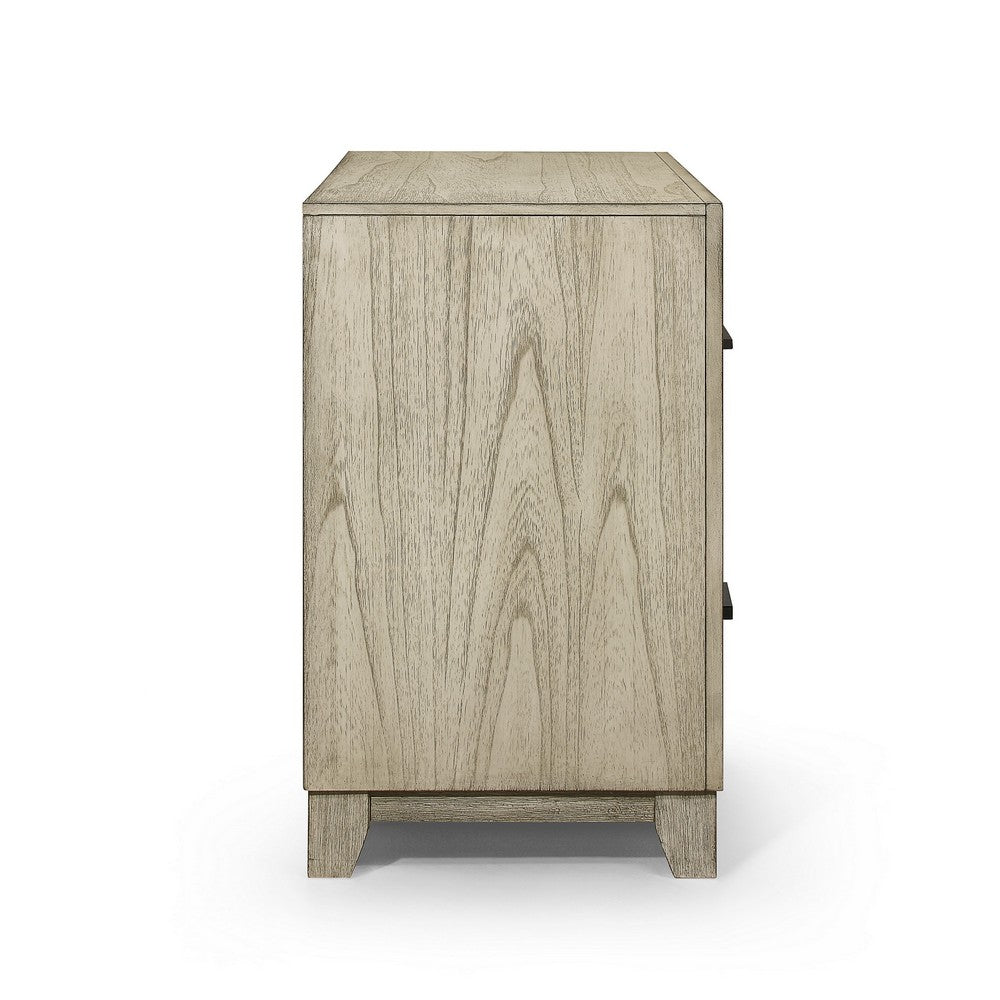 Alo 27 Inch Nightstand, 2 Drawers with Metal Handles, Rustic White Finish - BM309504