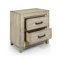 Alo 27 Inch Nightstand, 2 Drawers with Metal Handles, Rustic White Finish - BM309504