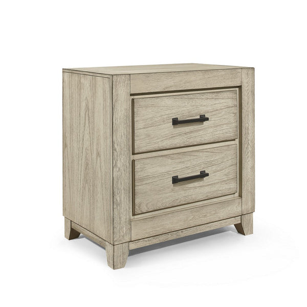 Alo 27 Inch Nightstand, 2 Drawers with Metal Handles, Rustic White Finish - BM309504