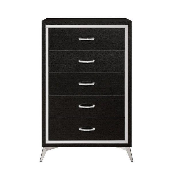 Sami 49 Inch Tall Dresser, 5 Drawers, Mirror Trim, Embossed Texture, Black - BM309513
