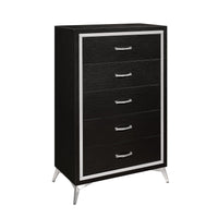 Sami 49 Inch Tall Dresser, 5 Drawers, Mirror Trim, Embossed Texture, Black - BM309513