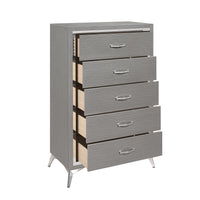 Sami 49 Inch Tall Dresser, 5 Drawers, Mirror Trim, Embossed Texture, Gray - BM309514