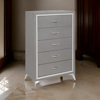 Sami 49 Inch Tall Dresser, 5 Drawers, Mirror Trim, Embossed Texture, Gray - BM309514