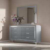 Sami 40 x 40 Dresser Mirror, Embossed Texture, Modern Style, Gray Wood  - BM309516