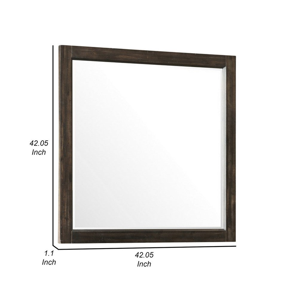 Annu 43 x 43 Dresser Mirror, Transitional, Square Walnut Brown Wood Frame - BM309520