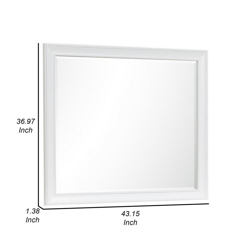 Limi 37 x 43 Dresser Mirror, Modern Wood Frame, White Brushed Finish - BM309521