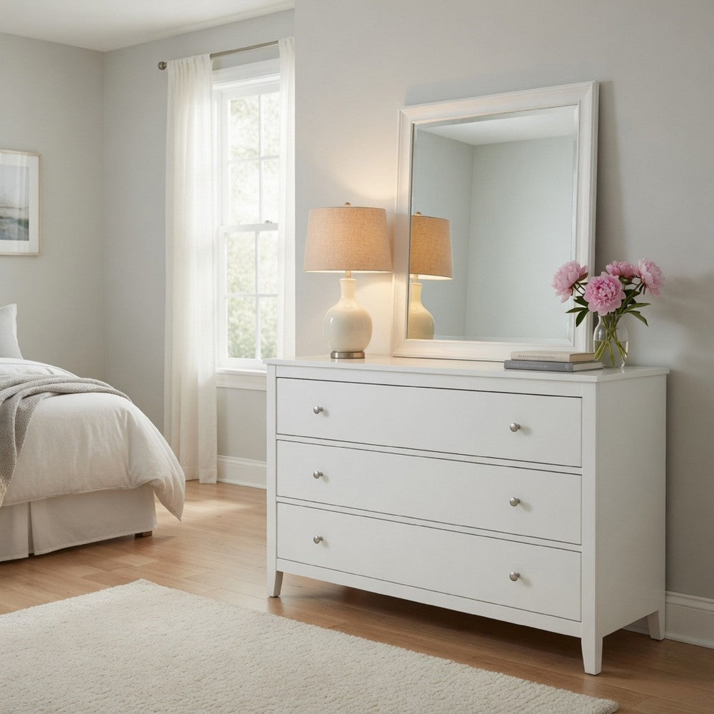 Limi 37 x 43 Dresser Mirror, Modern Wood Frame, White Brushed Finish - BM309521