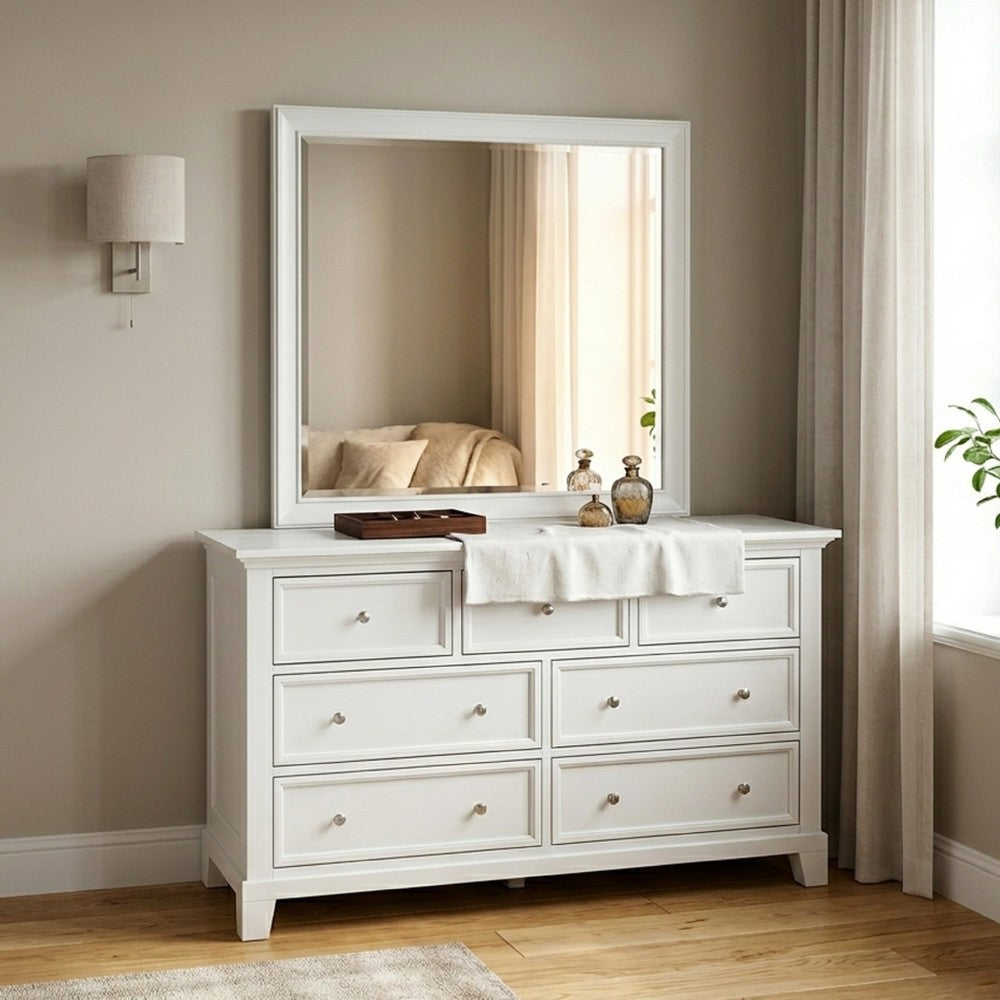 Limi 37 x 43 Dresser Mirror, Modern Wood Frame, White Brushed Finish - BM309521