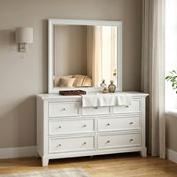 Limi 37 x 43 Dresser Mirror, Modern Wood Frame, White Brushed Finish - BM309521
