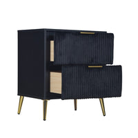 Moko 26 Inch Nightstand, 2 Ribbed Soft Upholstered Drawers, Black, Gold - BM309526