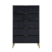 Moko 51 Inch Tall Dresser, 5 Soft Upholstered Drawers, Black, Gold - BM309529