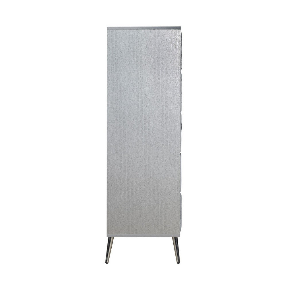 Moko 51 Inch Tall Dresser, 5 Fabirc Upholstered Drawers, Gray, Nickel - BM309530