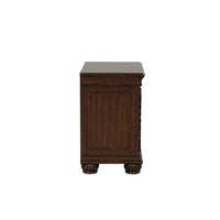 Akil 27 Inch Nightstand, 2 Drawers, Floral Carved Classic Cherry Brown Wood - BM309533