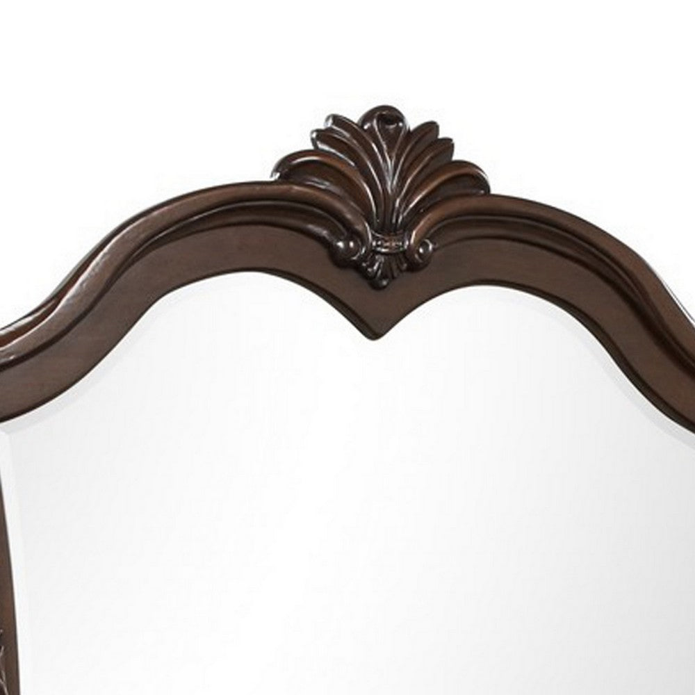 Akil 43 x 46 Dresser Mirror, Classic Arched Edges, Floral Carved Cherry Brown - BM309536