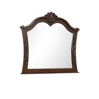 Akil 43 x 46 Dresser Mirror, Classic Arched Edges, Floral Carved Cherry Brown - BM309536