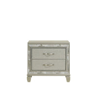 Bet 28 Inch Nightstand, 2 Rhinestone Inlaid Drawers, Chrome Handles, Silver - BM309537