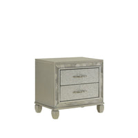 Bet 28 Inch Nightstand, 2 Rhinestone Inlaid Drawers, Chrome Handles, Silver - BM309537