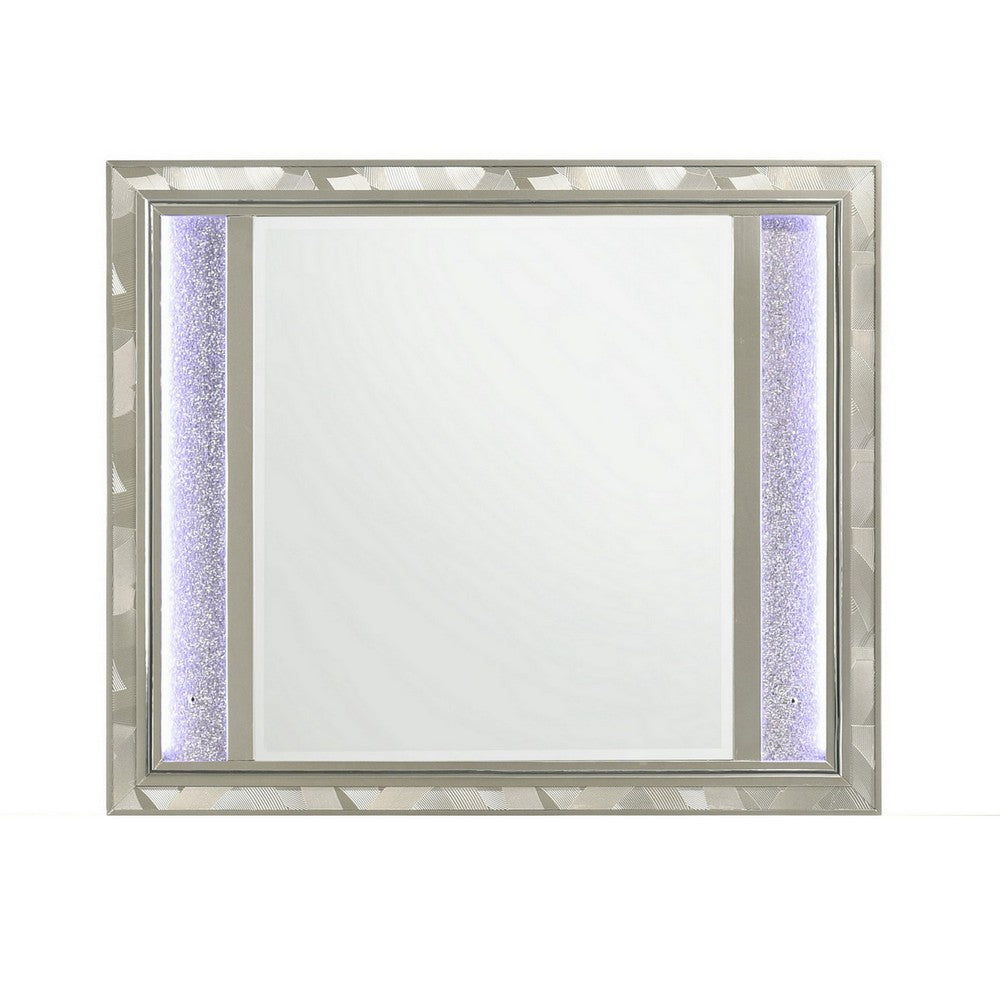 Bet 41 x 48 Dresser Mirror, Silver Solid Wood Frame with Rhinestone Inlay - BM309539