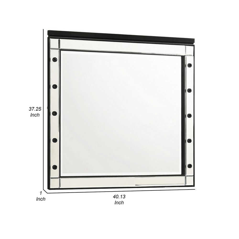 Lee 37 x 40 Vanity Mirror, 10 Light Bulb Sockets, Modern Black Wood Frame - BM309541