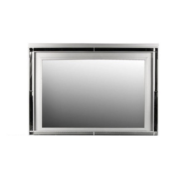 Lee 38 x 50 Dresser Mirror, Modern LED Light Trim, Silver Hardwood Frame - BM309542