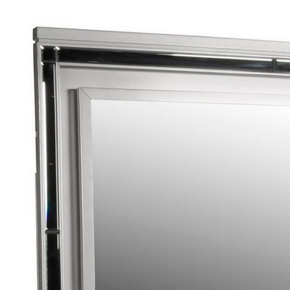 Lee 38 x 50 Dresser Mirror, Modern LED Light Trim, Silver Hardwood Frame - BM309542