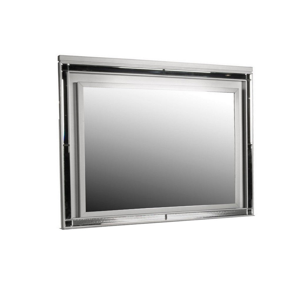 Lee 38 x 50 Dresser Mirror, Modern LED Light Trim, Silver Hardwood Frame - BM309542