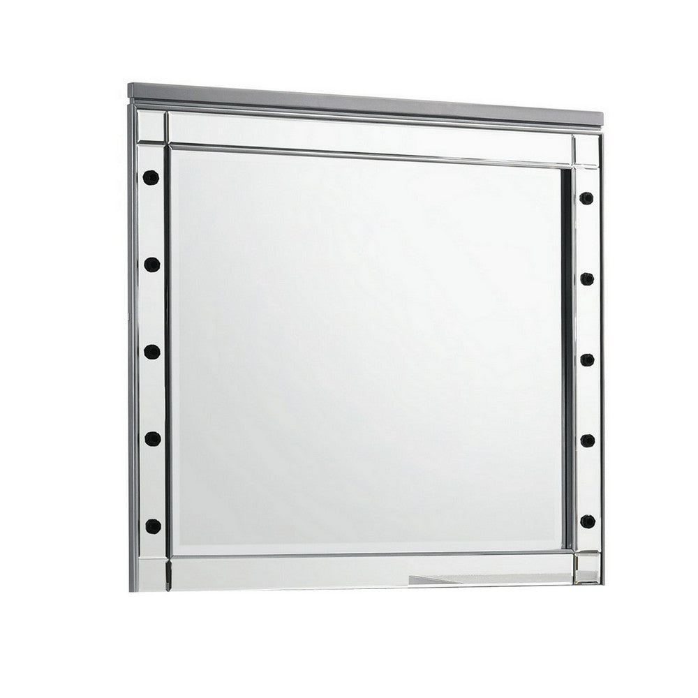 benzara Lee 37 x 40 Vanity Mirror 10 Light Bulb Sockets Modern Silver Wood Frame - BM309543