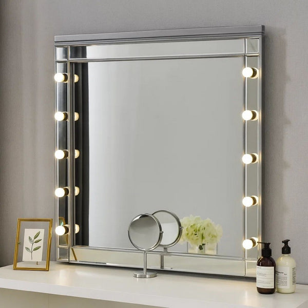 Lee 37 x 40  Vanity Mirror, 10 Light Bulb Sockets, Modern Silver Wood Frame - BM309543