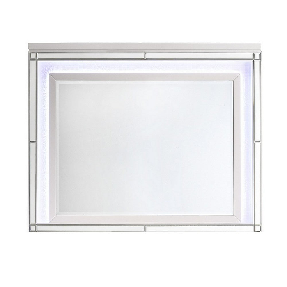 Lee 38 x 50 Dresser Mirror, Modern LED Light Trim, White Hardwood Frame - BM309544