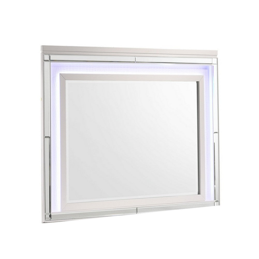 Lee 38 x 50 Dresser Mirror, Modern LED Light Trim, White Hardwood Frame - BM309544