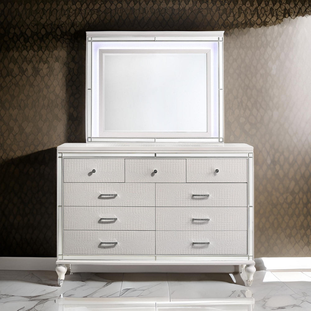 Lee 38 x 50 Dresser Mirror, Modern LED Light Trim, White Hardwood Frame - BM309544