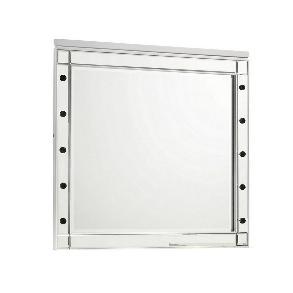 benzara Lee 37 x 40 Vanity Mirror 10 Light Bulb Sockets Modern White Wood Frame - BM309545