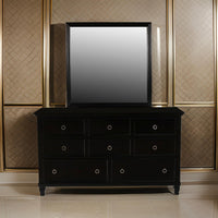 Umi 39 x 39 Dresser Mirror, Molded Design Solid Wood Black Square Frame - BM309546