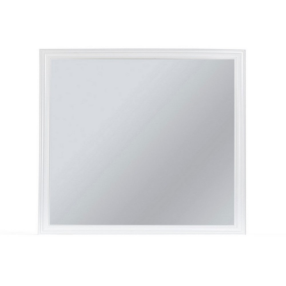 Umi 39 x 39 Dresser Mirror, Molded Design Solid Wood White Square Frame - BM309548