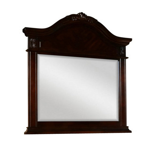 Fay 42 x 44 Dresser Mirror, Arched Hand Carved Frame, Dark Brown Maple Wood - BM309550