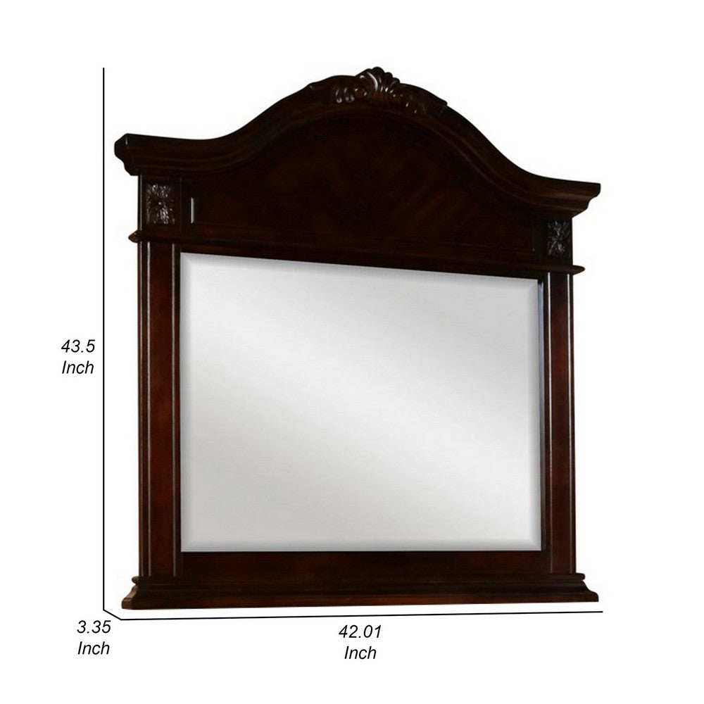 Fay 42 x 44 Dresser Mirror, Arched Hand Carved Frame, Dark Brown Maple Wood - BM309550