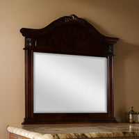 Fay 42 x 44 Dresser Mirror, Arched Hand Carved Frame, Dark Brown Maple Wood - BM309550