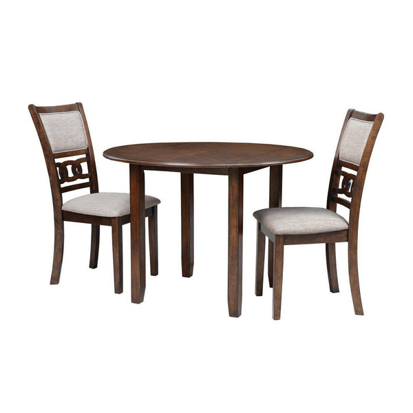 3pc 42 Inch Dining Table Set, Extendable Drop Leaves, 2 Chairs, Brown - BM309551