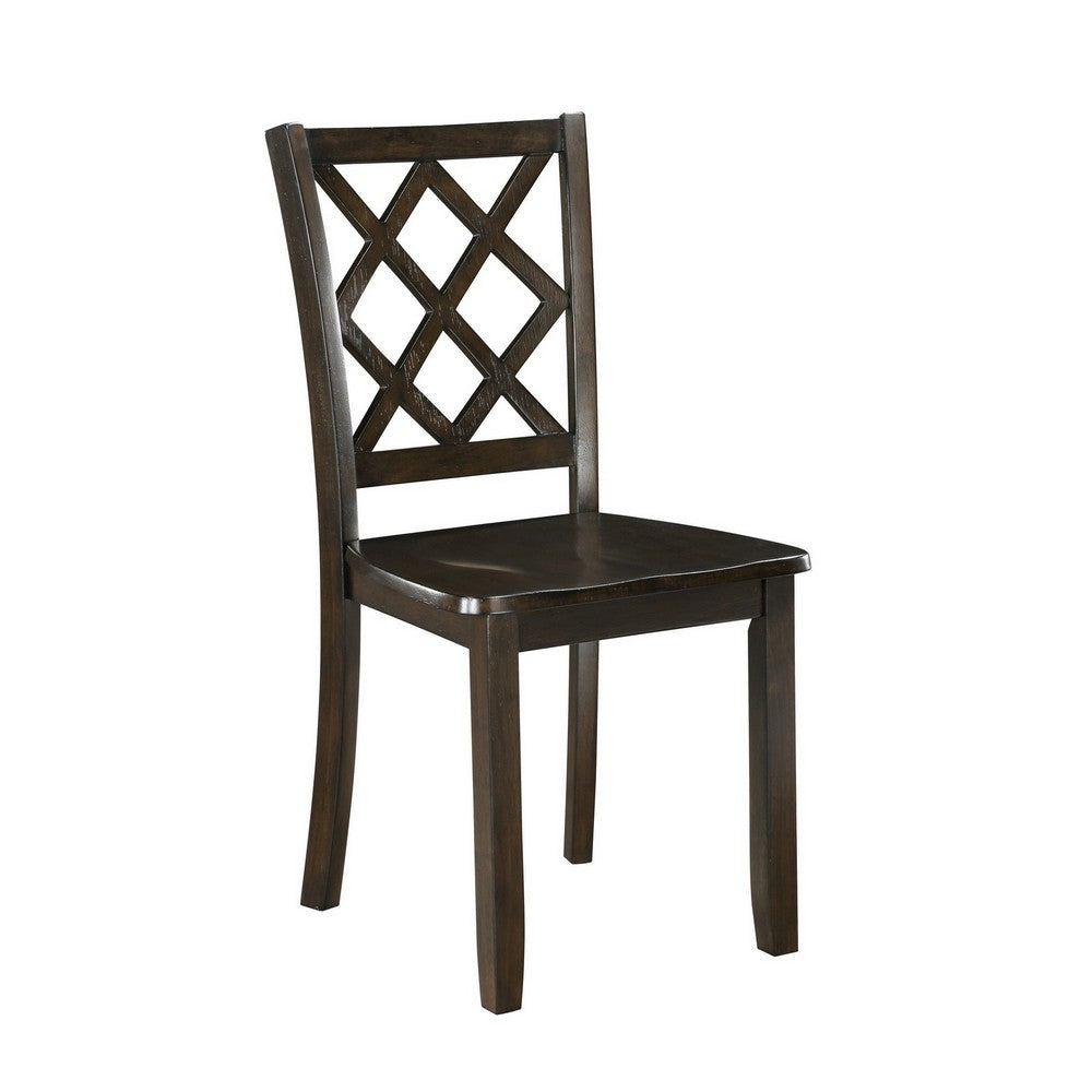 Ava 21 Inch Dining Chair Set of 2, Lattice Back, Brown Rubberwood Frame - BM309558