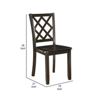 Ava 21 Inch Dining Chair Set of 2, Lattice Back, Brown Rubberwood Frame - BM309558