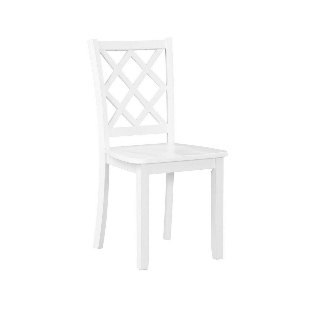 Ava 21 Inch Dining Chair Set of 2, Lattice Back, White Rubberwood Frame - BM309559