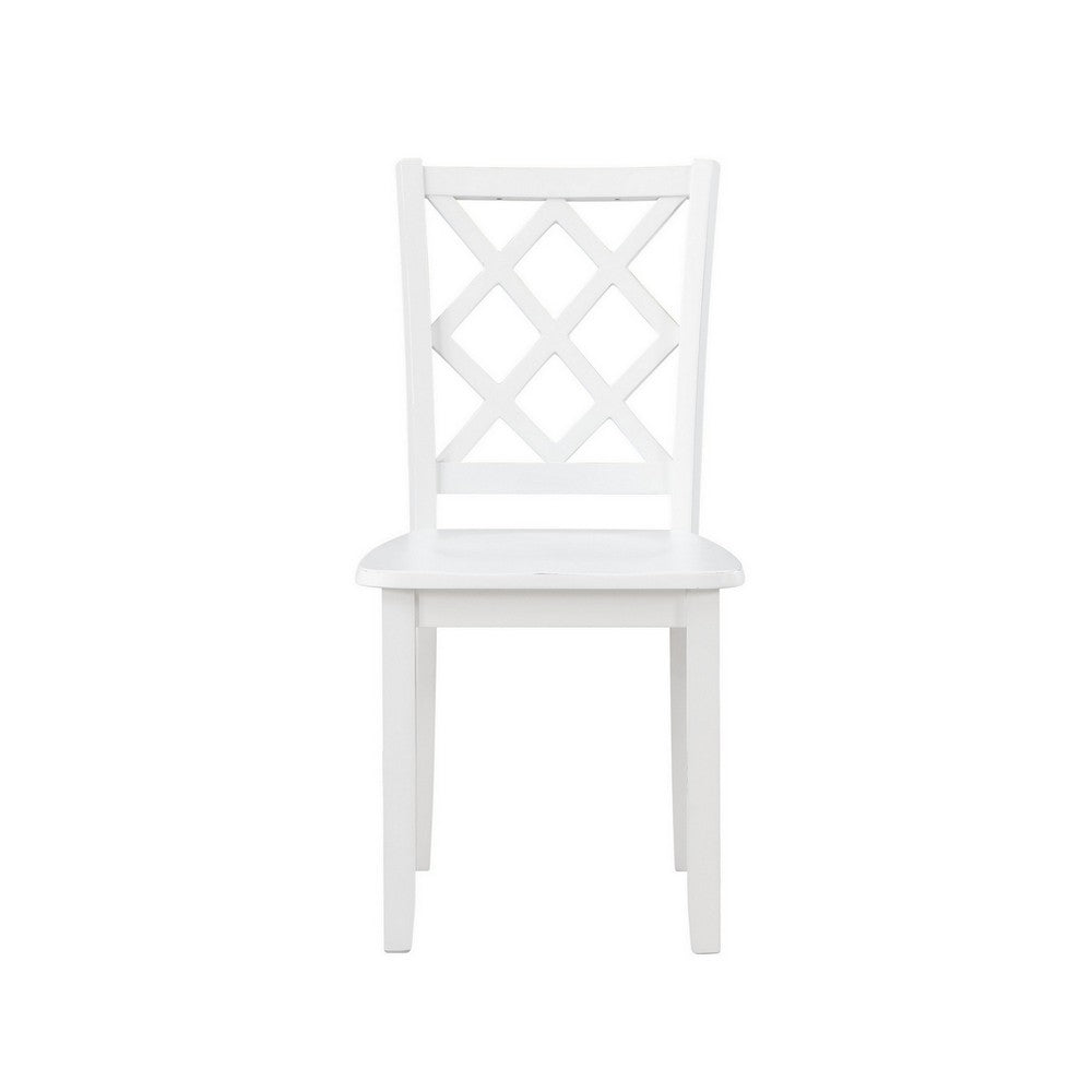 Ava 21 Inch Dining Chair Set of 2, Lattice Back, White Rubberwood Frame - BM309559