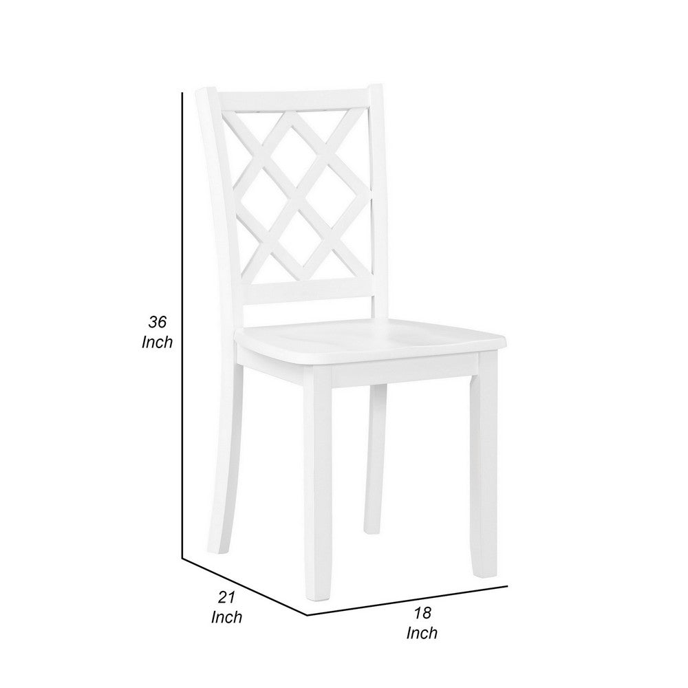 Ava 21 Inch Dining Chair Set of 2, Lattice Back, White Rubberwood Frame - BM309559