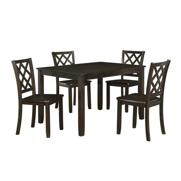Ava 5pc Dining Table Set, 4 Lattice Back Chairs, Brown Rubberwood Frame - BM309560