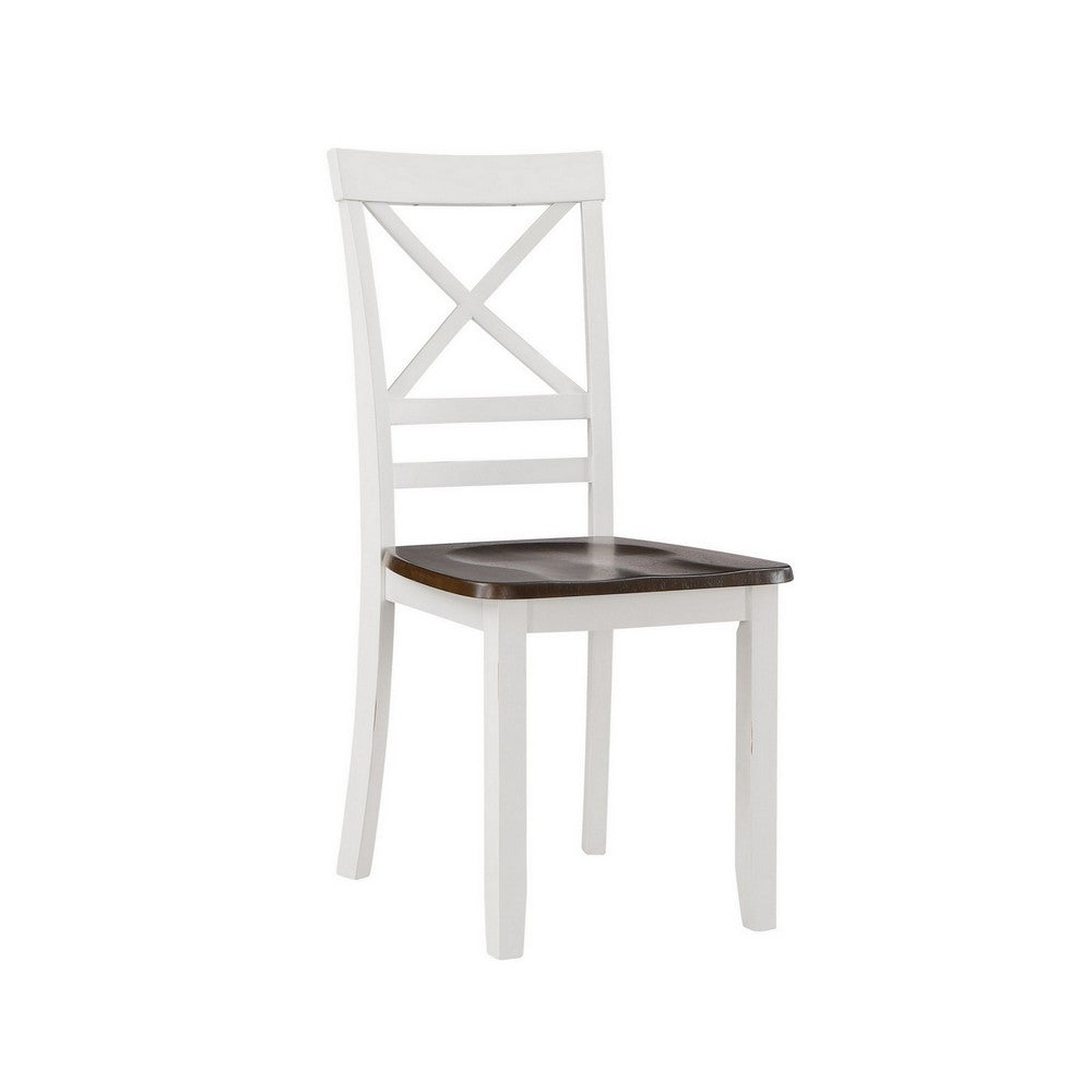 Dera 21 Inch Dining Chair Set of 2, Crossed Back, White Rubberwood Frame - BM309562